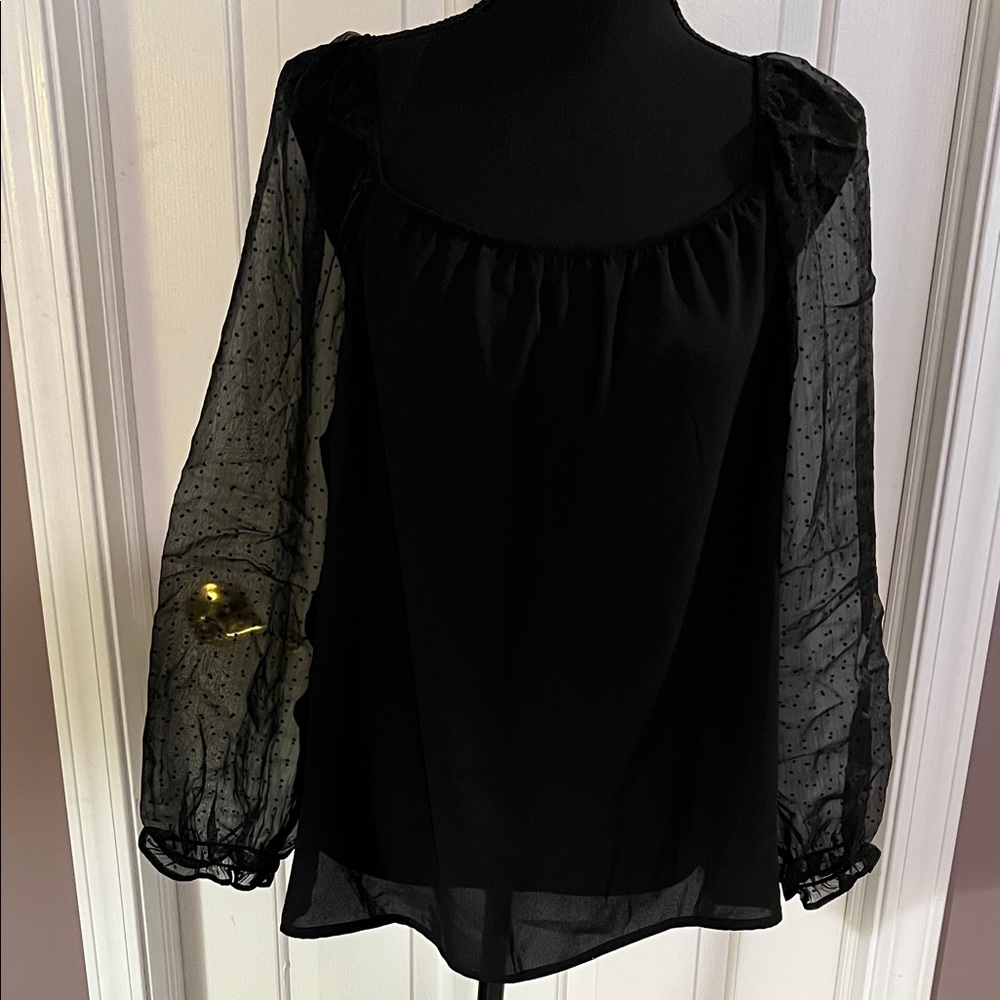 NWT - Banana Republic Black Sheer Dotted Puff Sleeve Blouse